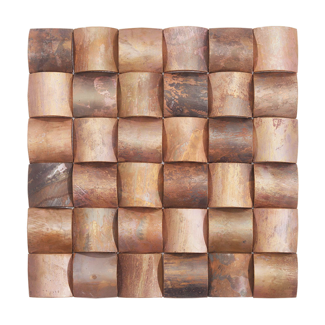 Antique copper 3D square metal mosaic tile sheet with a curved surface design
