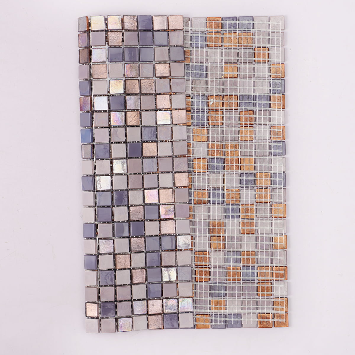 Back and front view comparison of mosaic tiles in mixed colors 