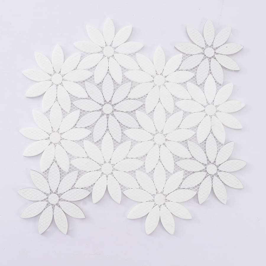 Back mesh of white flower mosaic tile sheet