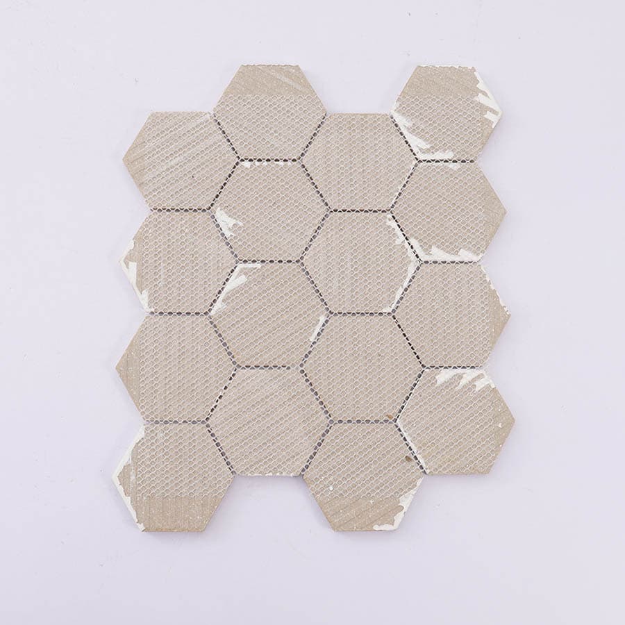 Mesh backing of black hexagon crackle mosaic tile sheet