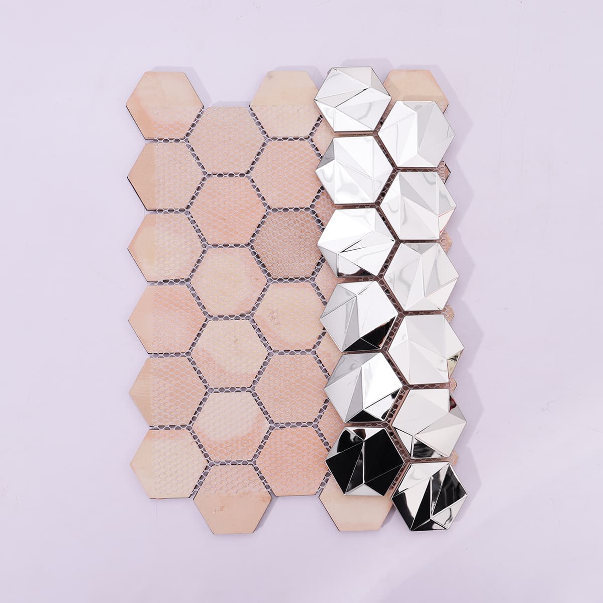 Back side of silver 3D hexagon stainless steel mosaic tile