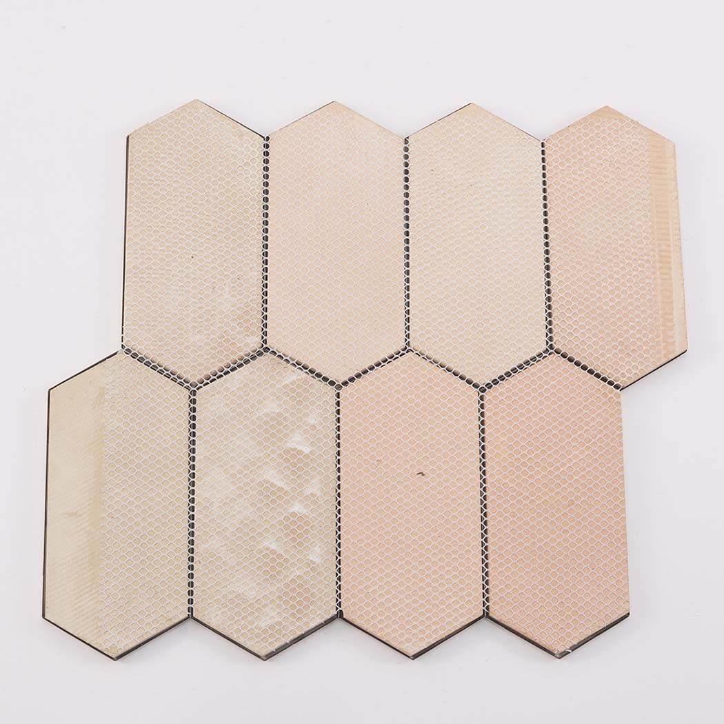 Beige hexagon mosaic tile full sheet mesh backing uniform layout