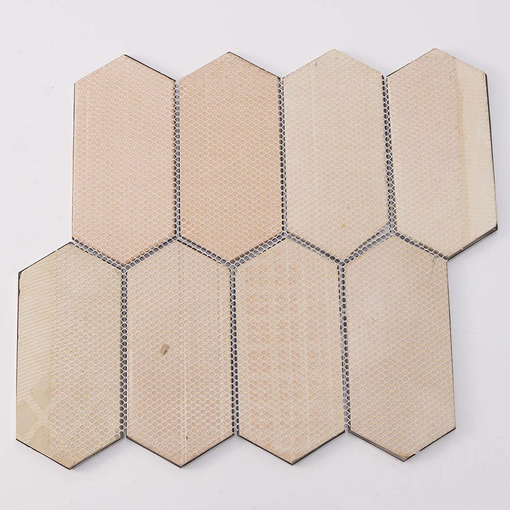 Beige mesh backing hexagon stainless steel mosaic sheet back view
