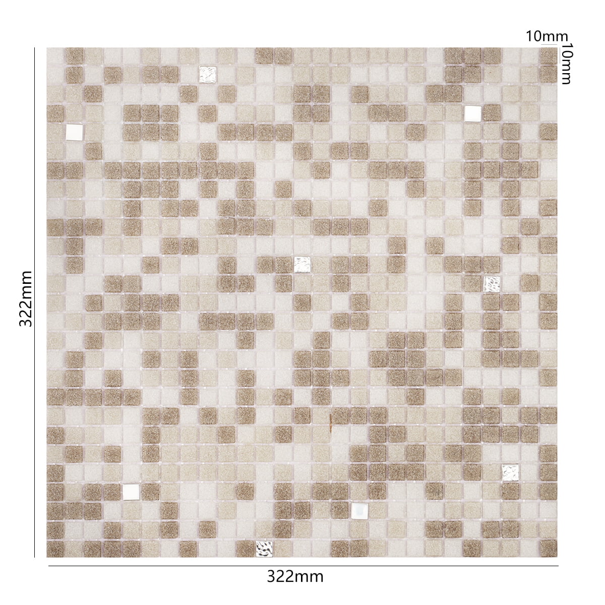 Beige and white mosaic tiles with square pieces, featuring a subtle pattern