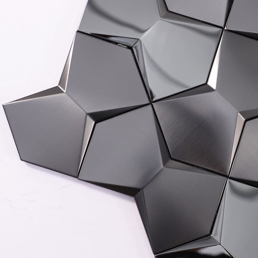 Edge close up of black 3D stainless steel wall tile
