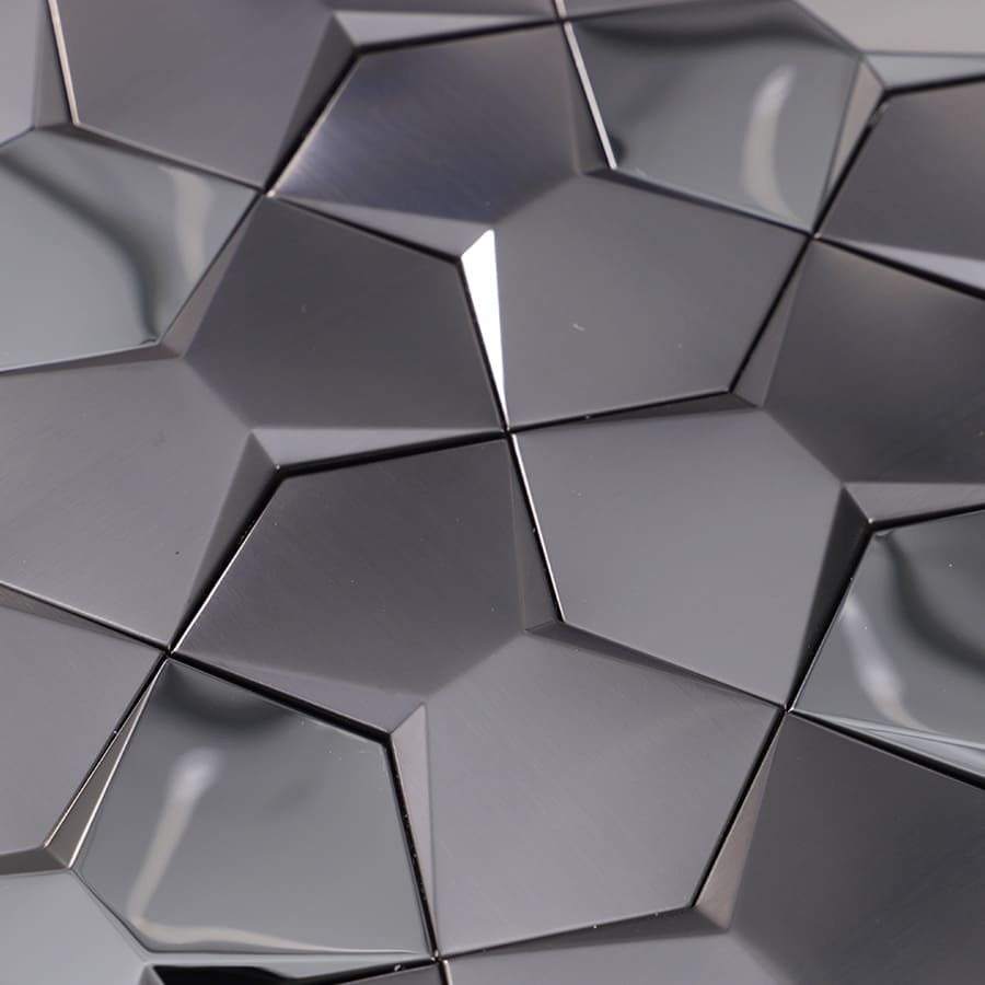 Texture detail of black 3D stainless steel wall tile