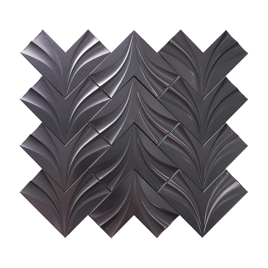 Full sheet of black 3D metal chevron mosaic tile for wall decor