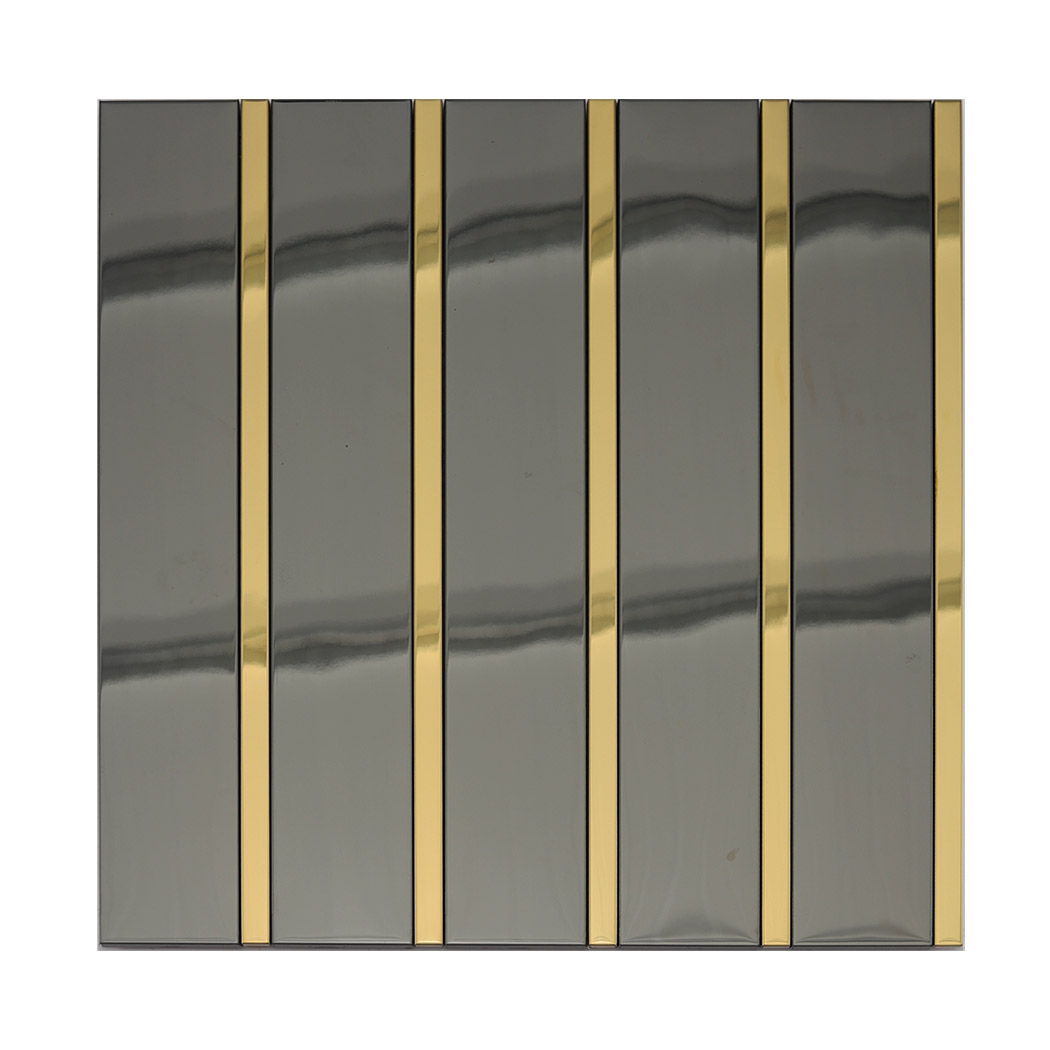 White background image for black and gold vertical stacked metal tile
