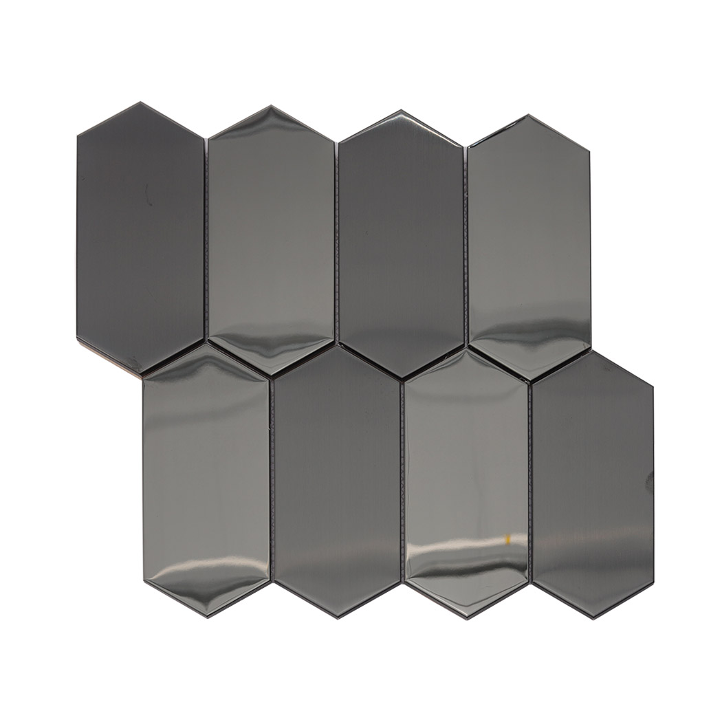 Black hexagon stainless steel mosaic tile sheet with brushed glossy surface
