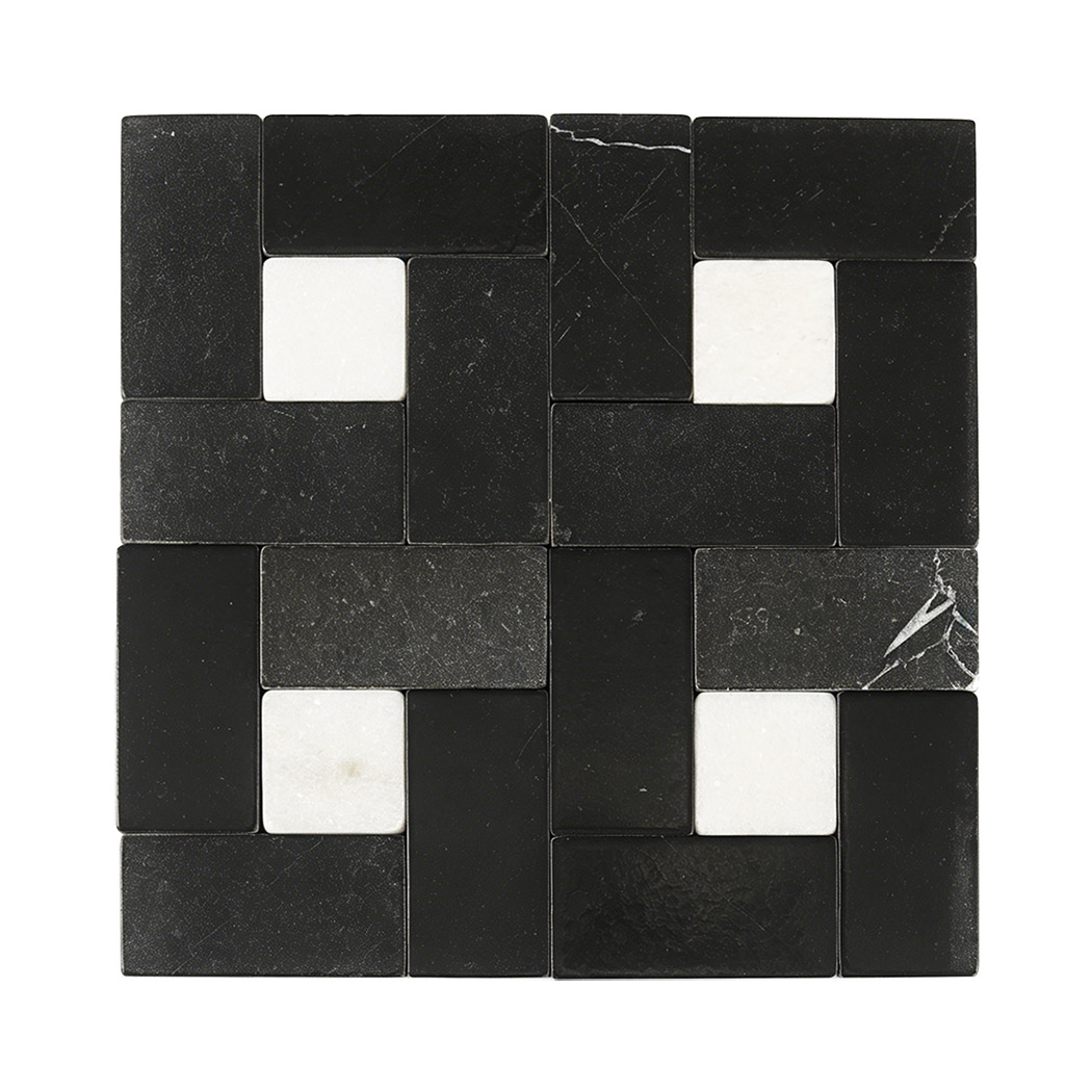 Black marble rectangular mosaic tile with contrasting white square dots