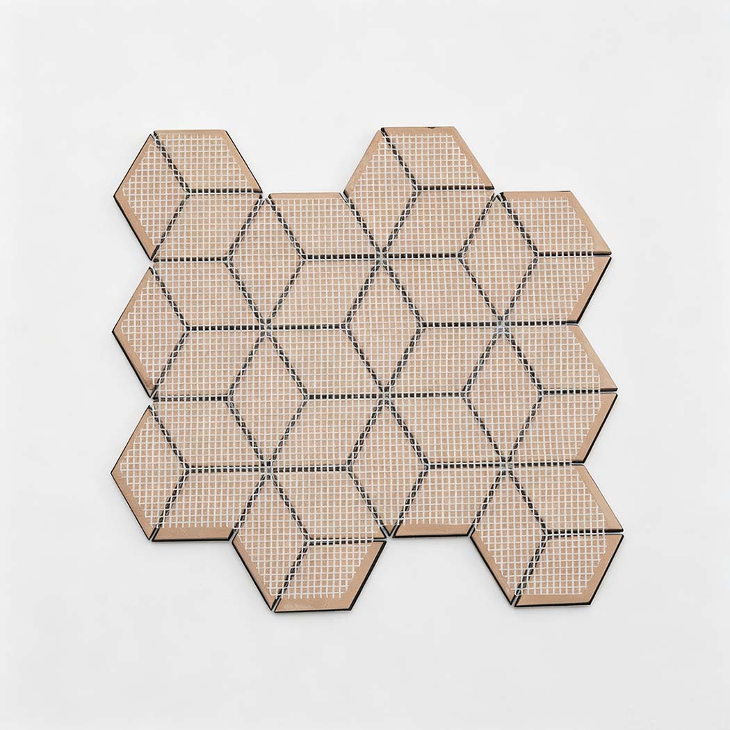 Back view of black metal wall tile cube tiles with mesh mounting