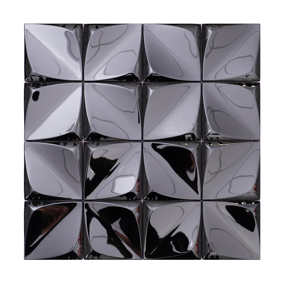 Black stainless steel 3D mirror mosaic tile sheet with geometric design