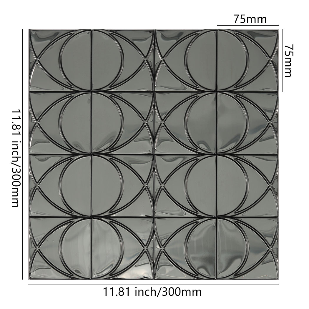 Black mirror stainless steel circle mosaic tile with 11.81 inch dimensions
