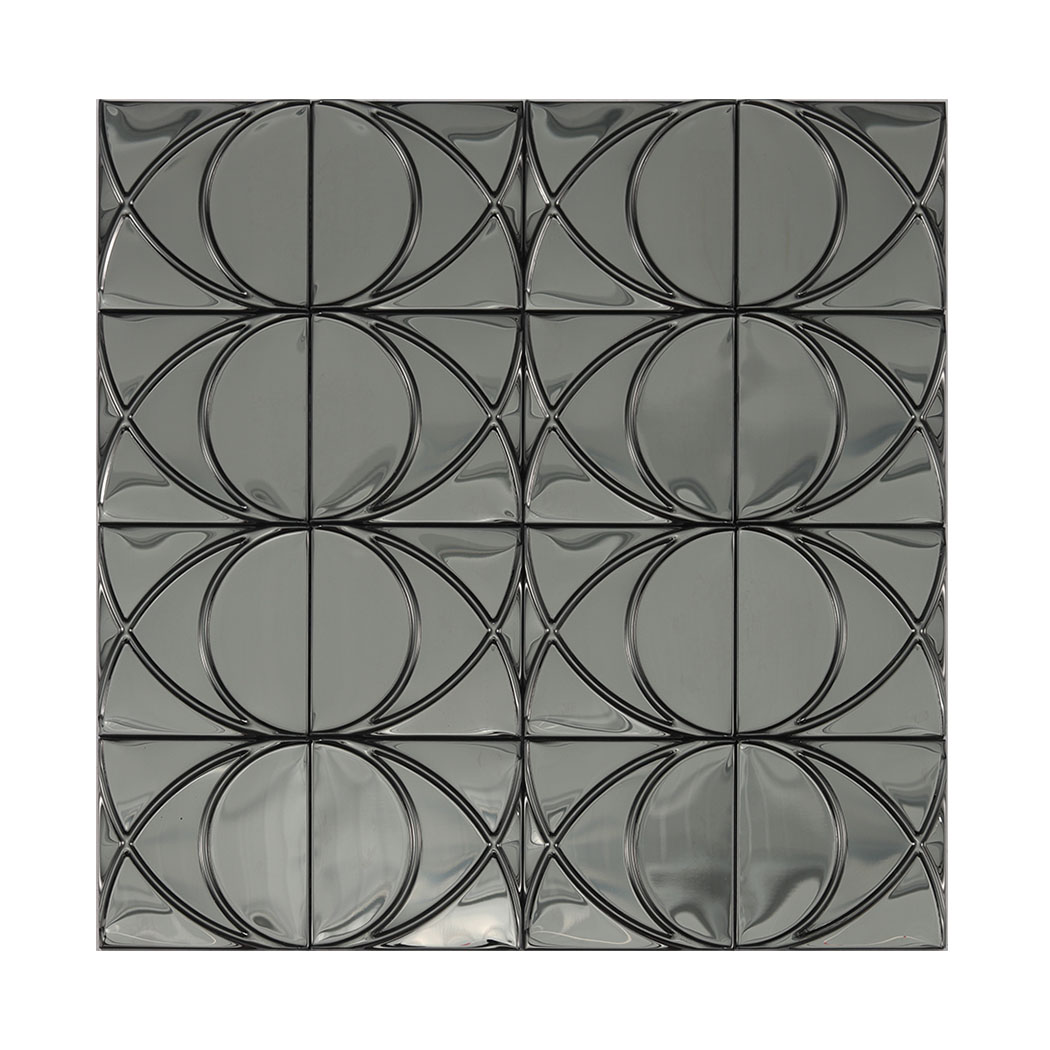 Front view of black mirror stainless steel circle mosaic tile