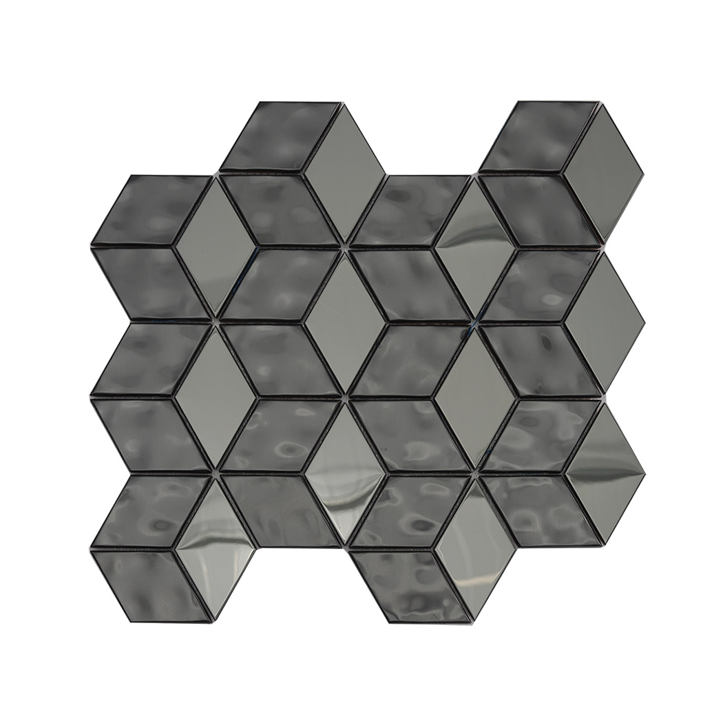 Black mosaic tile with a reflective cube tiles geometric pattern
