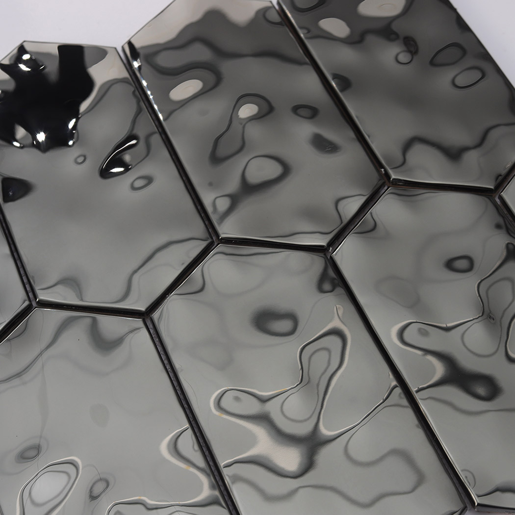 Black reflective long hexagon tile detail with glossy raised texture
