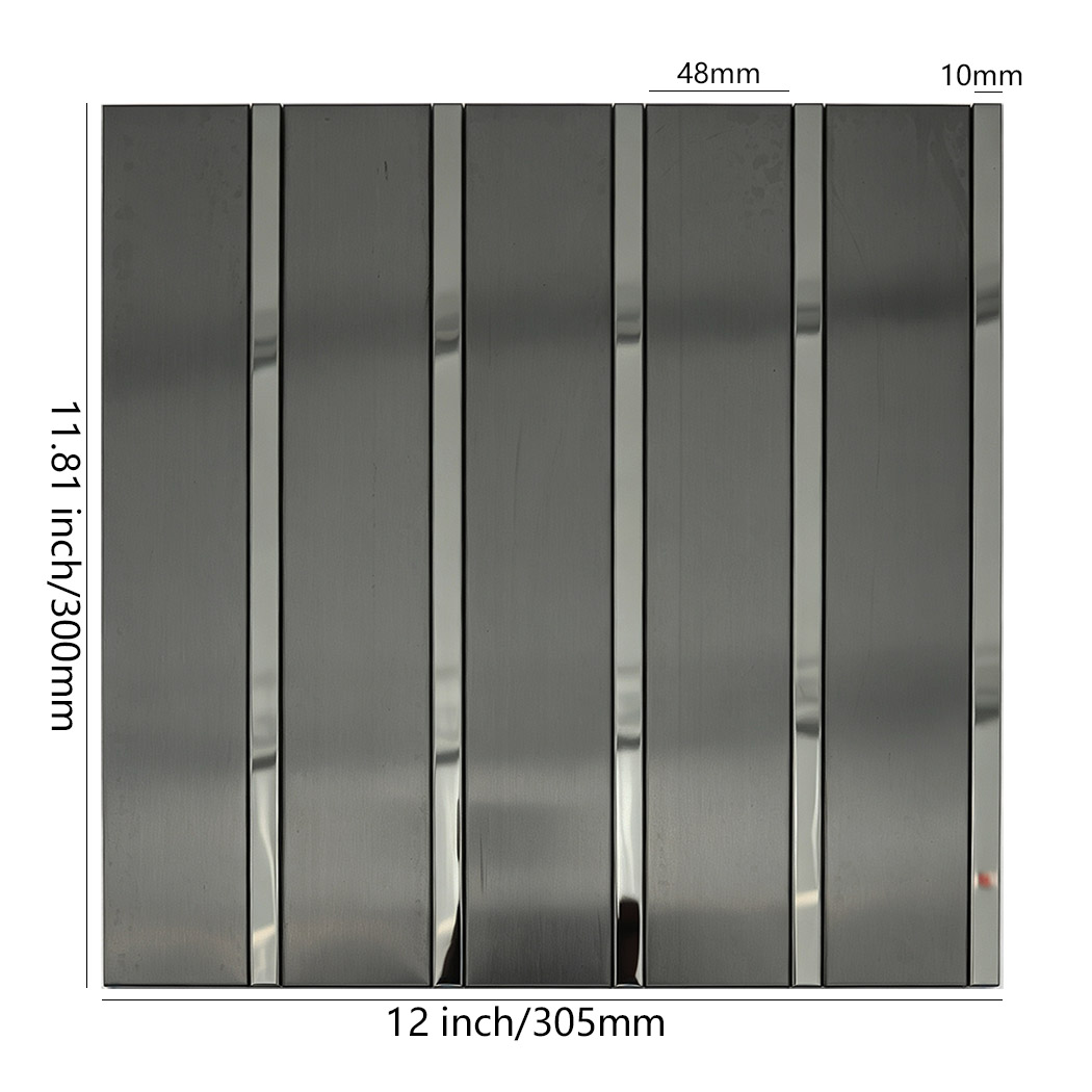 Black stainless steel striped tile sheet with size markings
