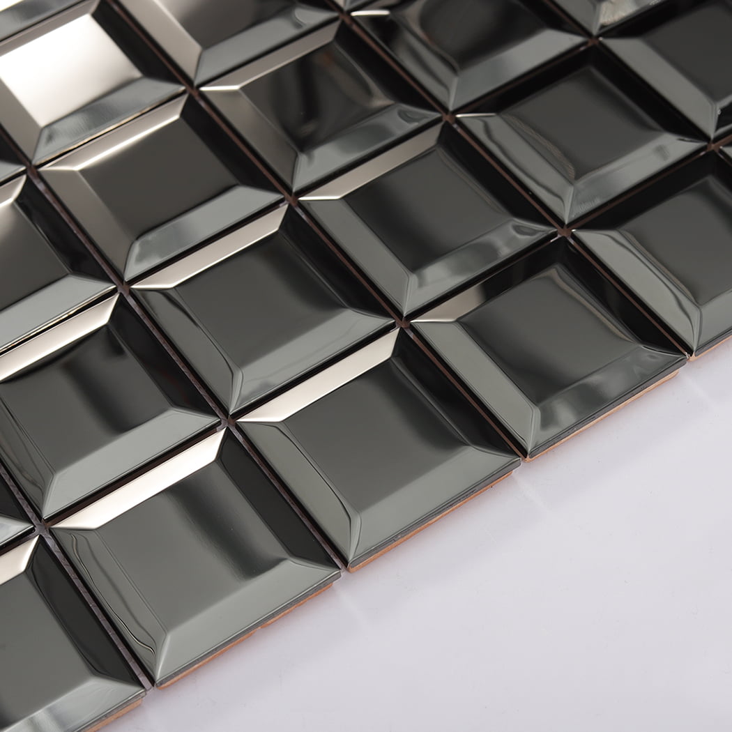Side view showing thickness of black mirror stainless steel mosaic tile