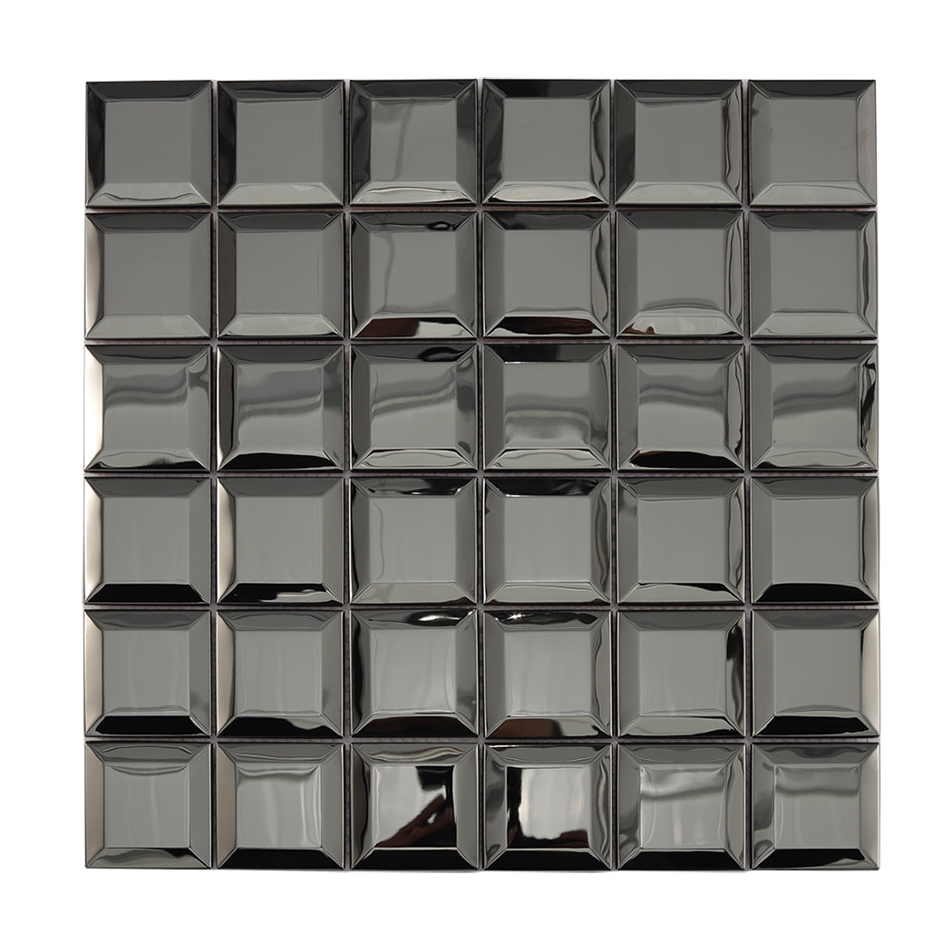Front view of black mirror stainless steel square mosaic tiles