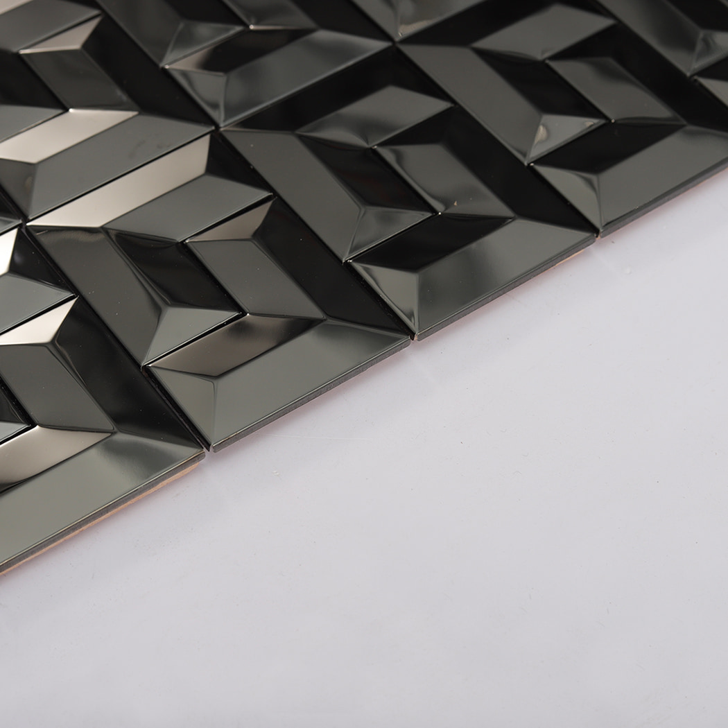 Side view showing thickness and layered structure of black stainless steel mosaic metal tile
