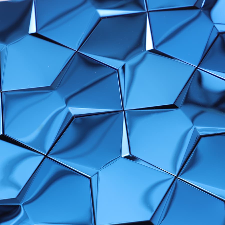 Shiny surface of blue 3D stainless steel wall tile