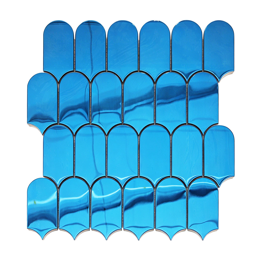 Elongate Fish Scale Blue Stainless Steel Mosaic Wall Tile