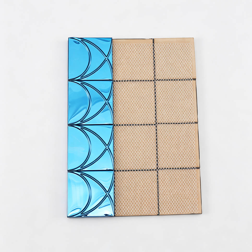 Blue mirror stainless steel square pattern mosaic tile with mesh backing