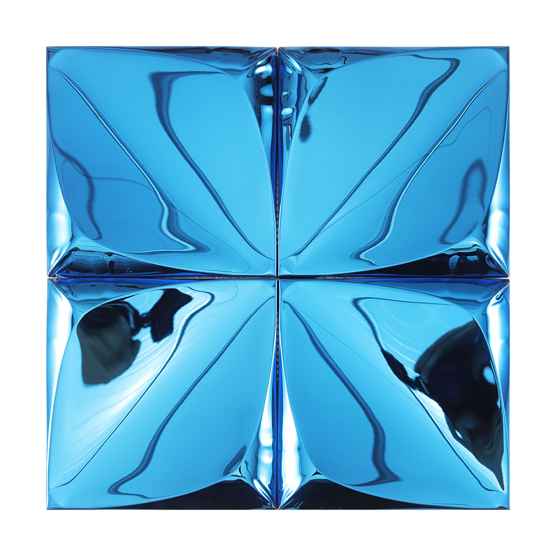Blue glossy 3D square metal mosaic tile with reflective pyramid surface
