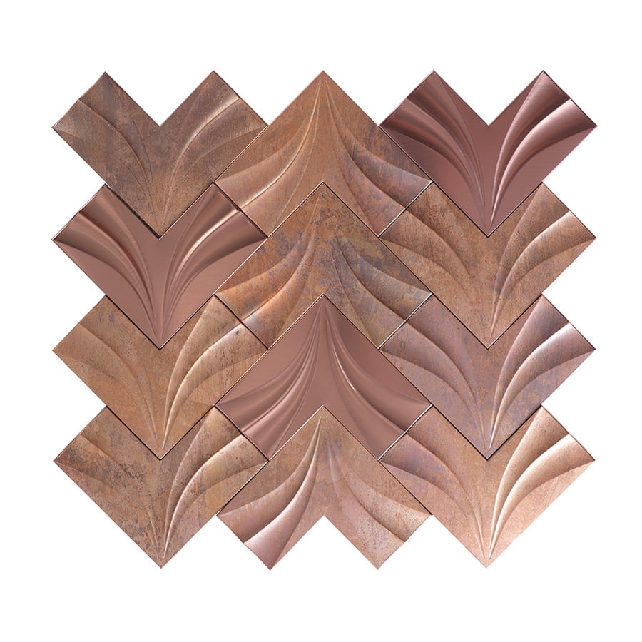 Full sheet of bronze chevron metal mosaic tile