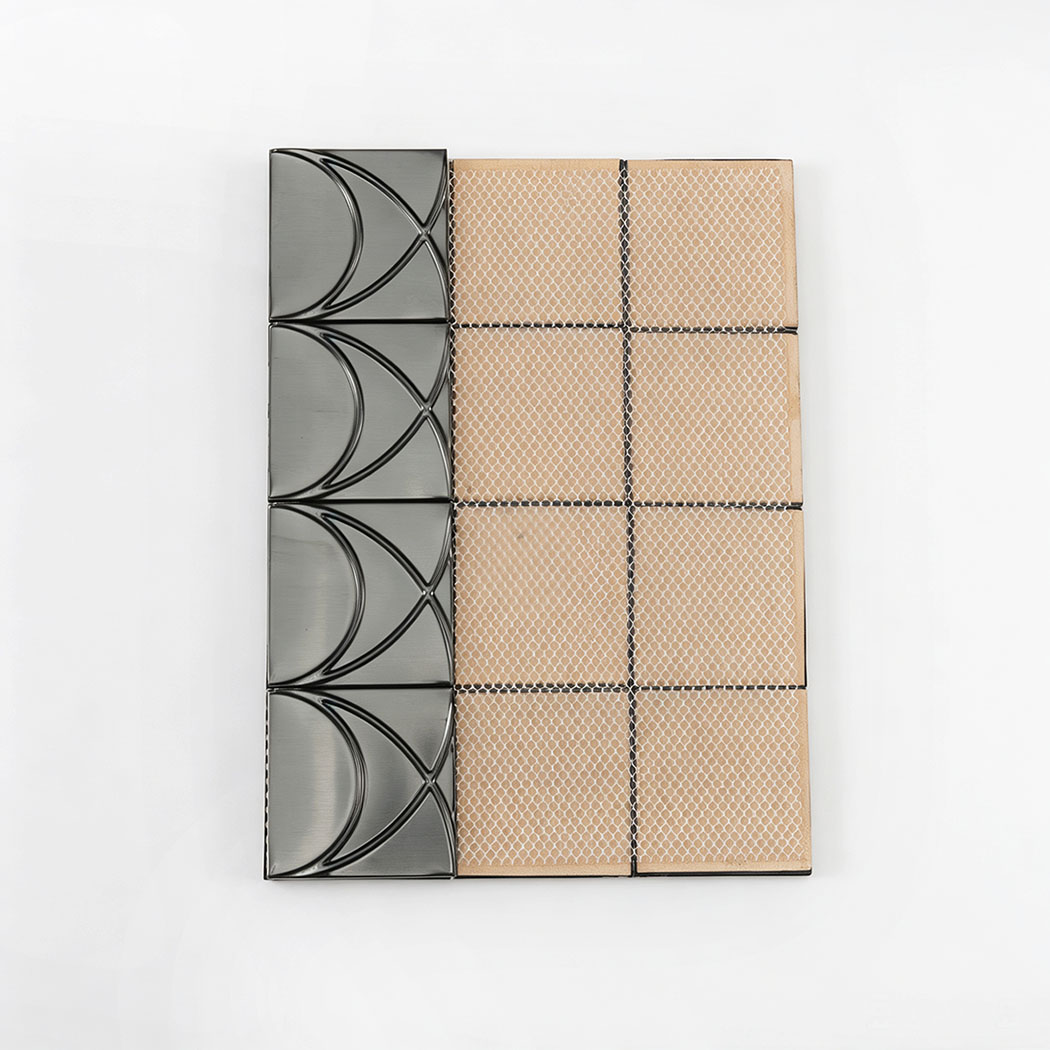 Brushed black stainless steel square mosaic tile with mesh backing