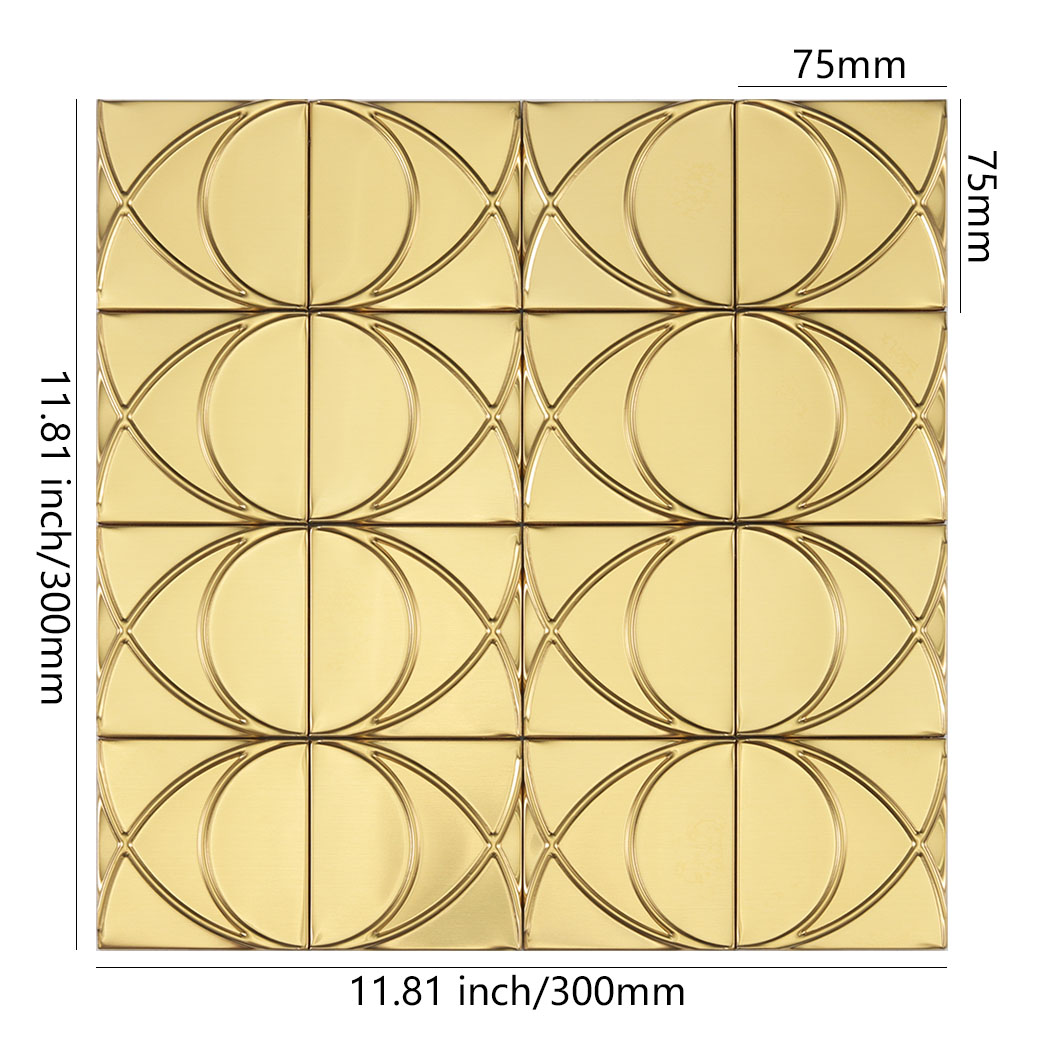 Brushed gold stainless steel square pattern mosaic tile with 11.81 inch dimensions