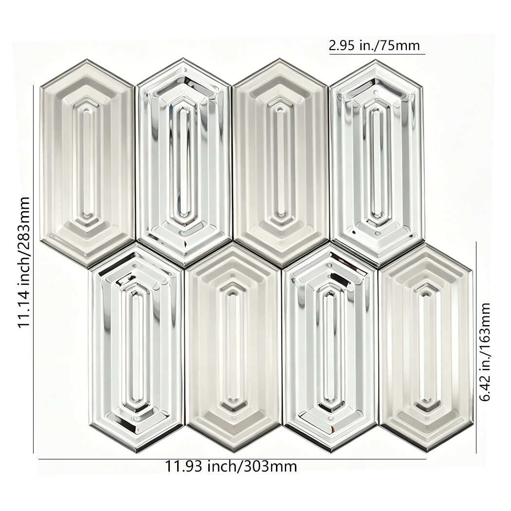 Silver brushed mirror stainless steel hexagon mosaic sheet front view