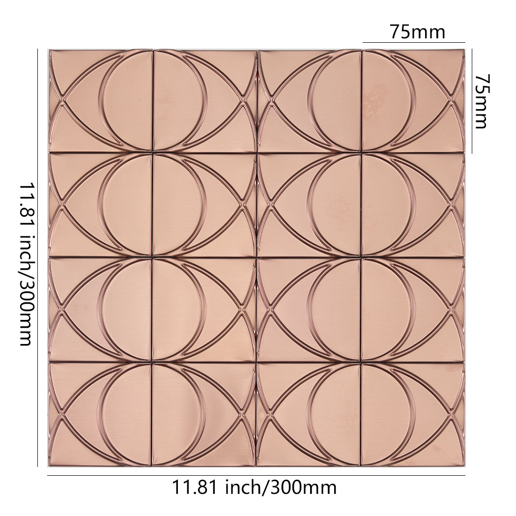 Brushed rose gold stainless steel square pattern mosaic tile with 11.81 inch dimensions