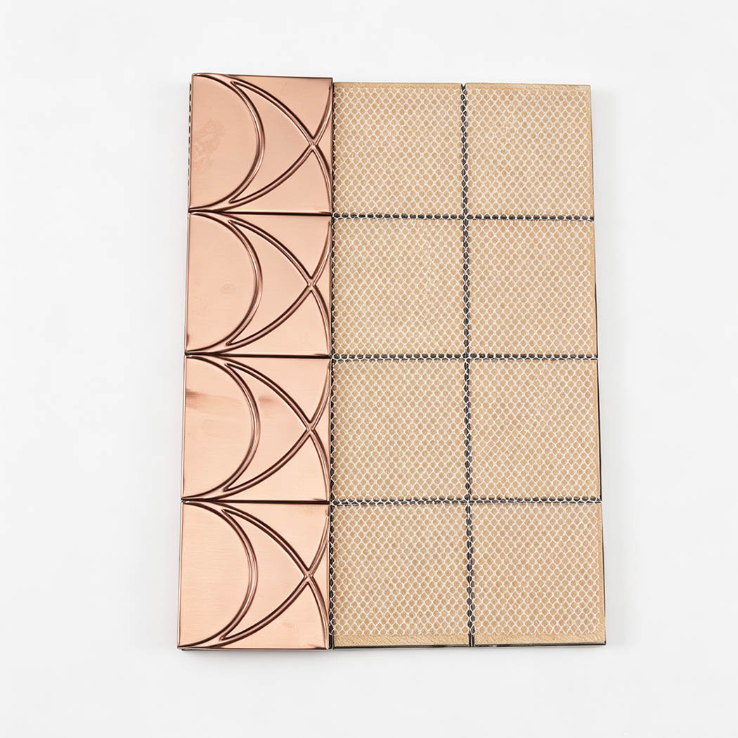 Brushed rose gold stainless steel square pattern mosaic tile with mesh backing