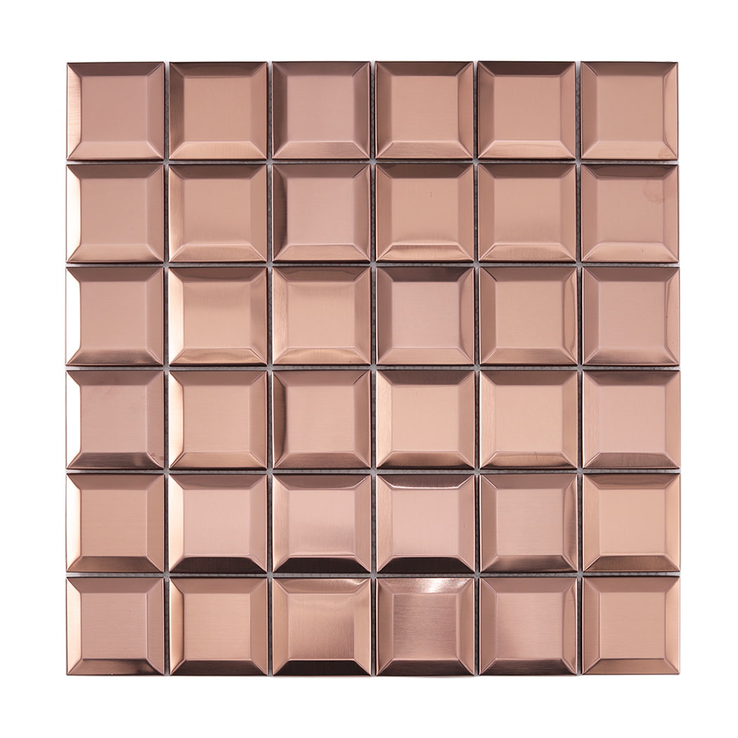 Full sheet of brushed rose gold beveled stainless steel mosaic wall tile