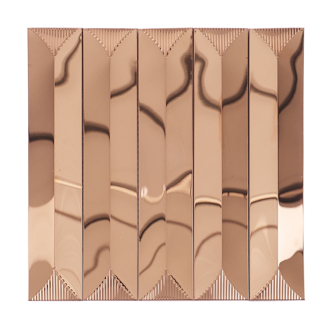 Front view of champagne gold stainless steel mosaic tile with mirror finish