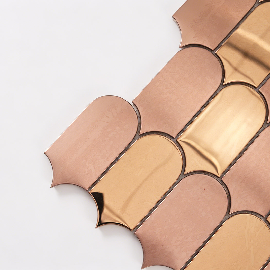 Rose Gold Feather Metal Mosaic Tile