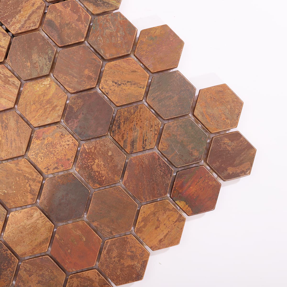 Detail of the hexagon layout and metallic texture.