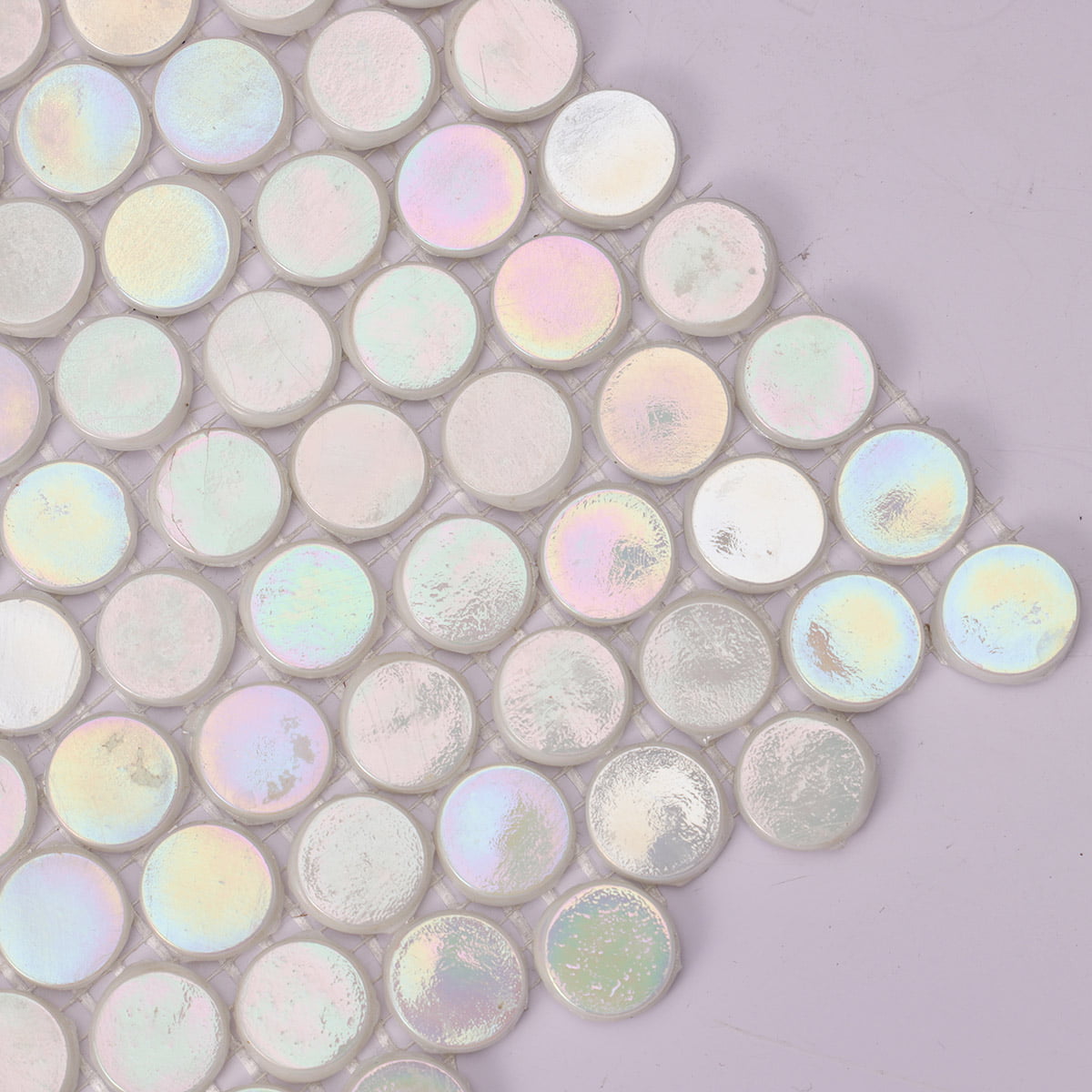 Pearl White Iridescent Penny Round Glass Mosaic Tiles for Walls and Floors
