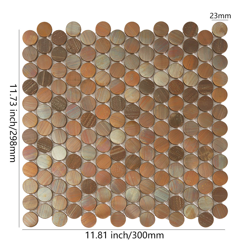 Copper penny round metal mosaic tile with 11.81 inch dimensions