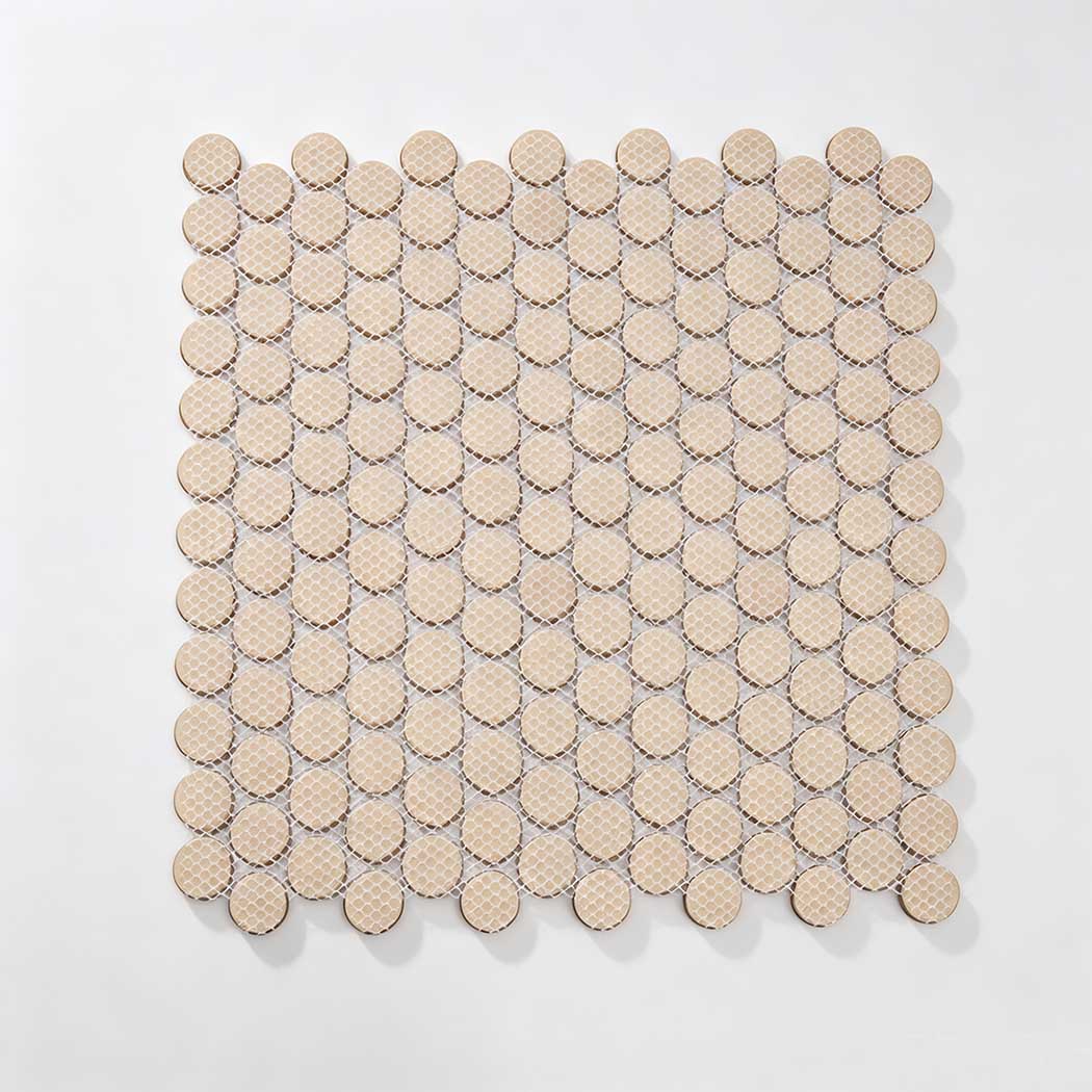 Copper penny round metal mosaic tile with mesh backing