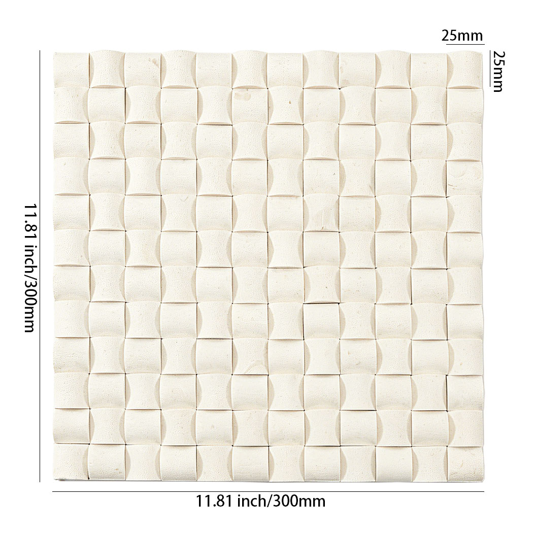 Cream 3D square mosaic tile sheet with a curved relief surface