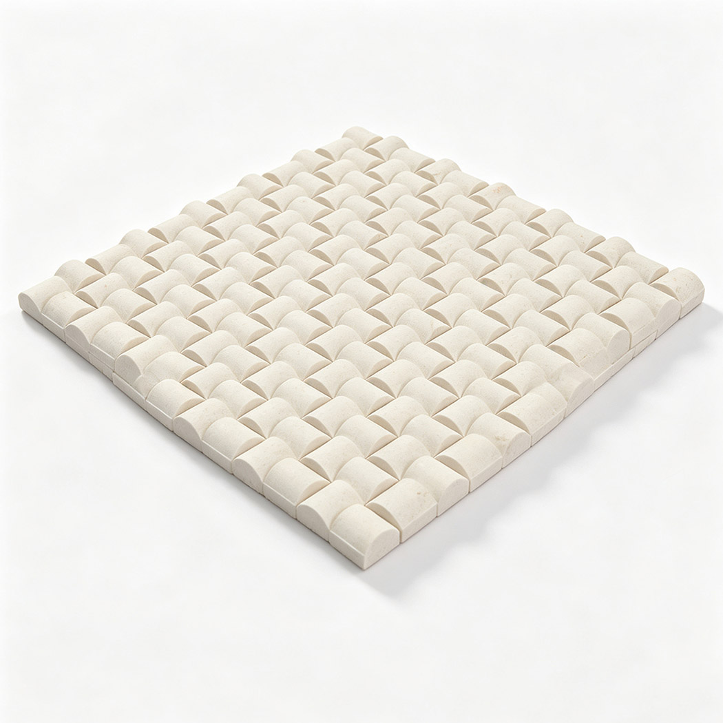 Cream 3D square mosaic tile sample with a sculptural repeating pattern