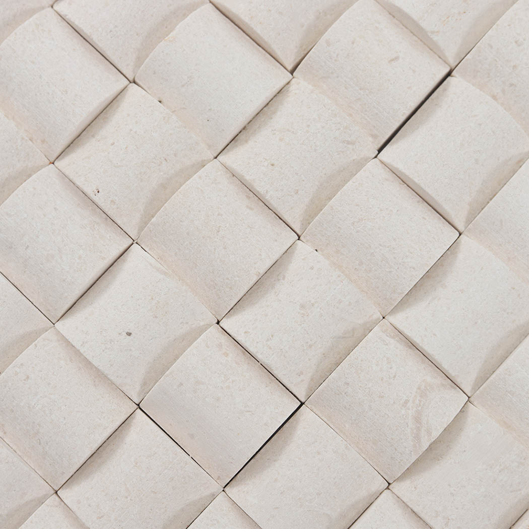 Cream 3D square mosaic tile detail with a subtle natural stone texture