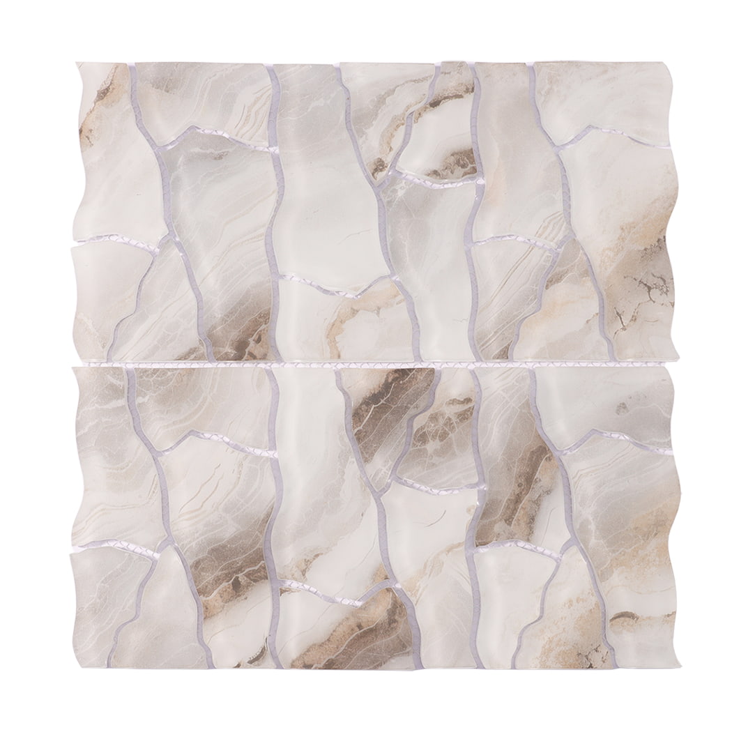 Cream beige cracked glass mosaic tile sheet with soft marble-look patterns