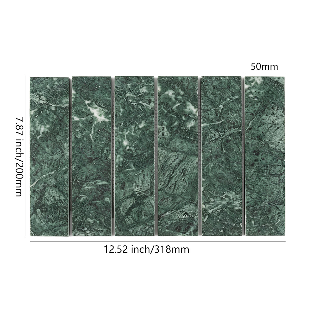 Dark green marble strip tile with 50 x 200 mm pieces and full sheet dimensions