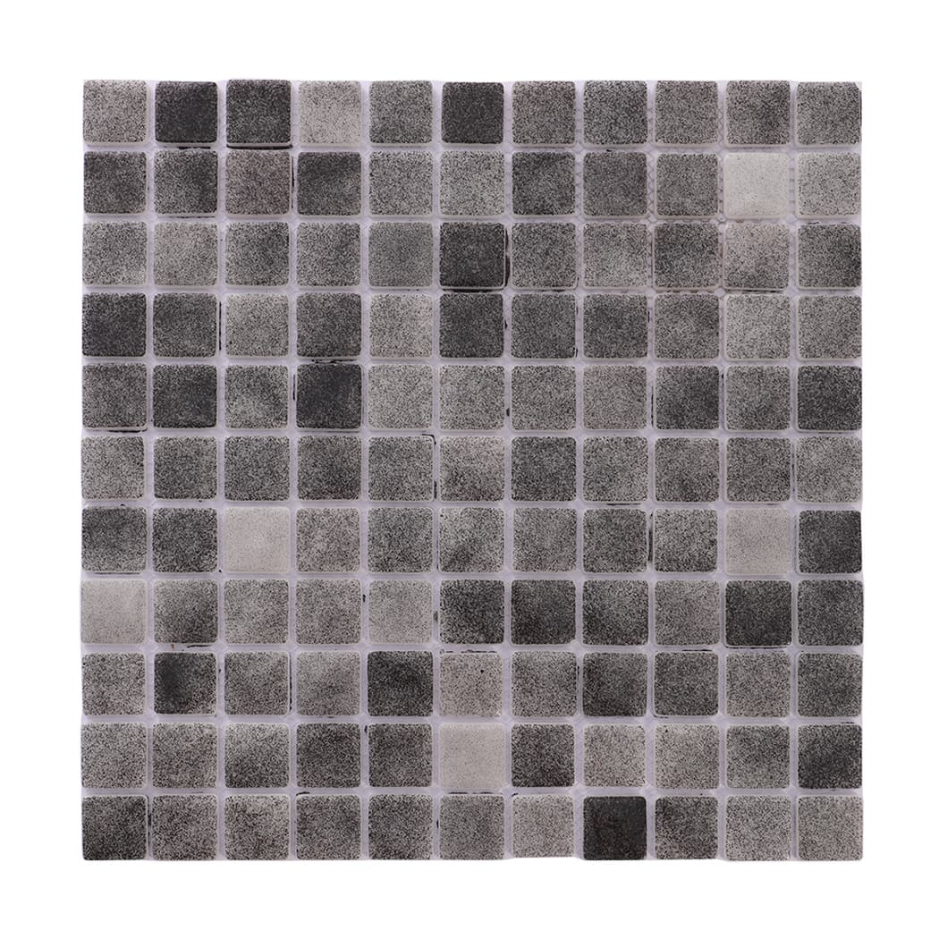 Front view of dark grey recycled glass mosaic tile sheet