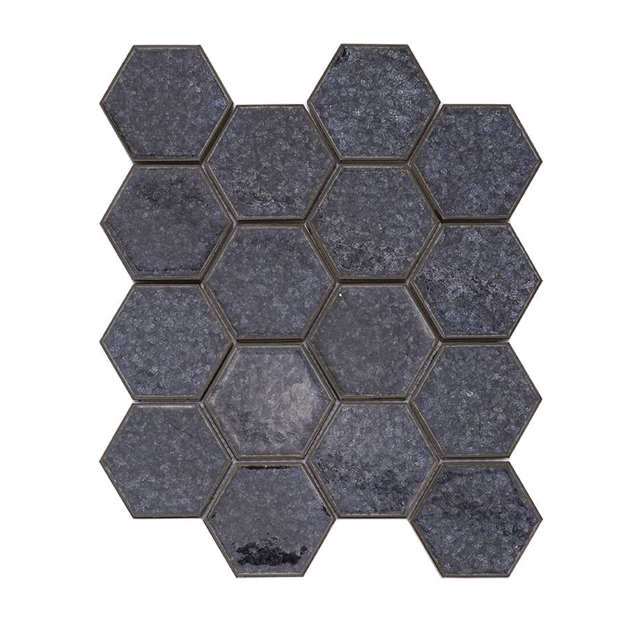 Full sheet of dark gray blue hexagon crackle mosaic tiles