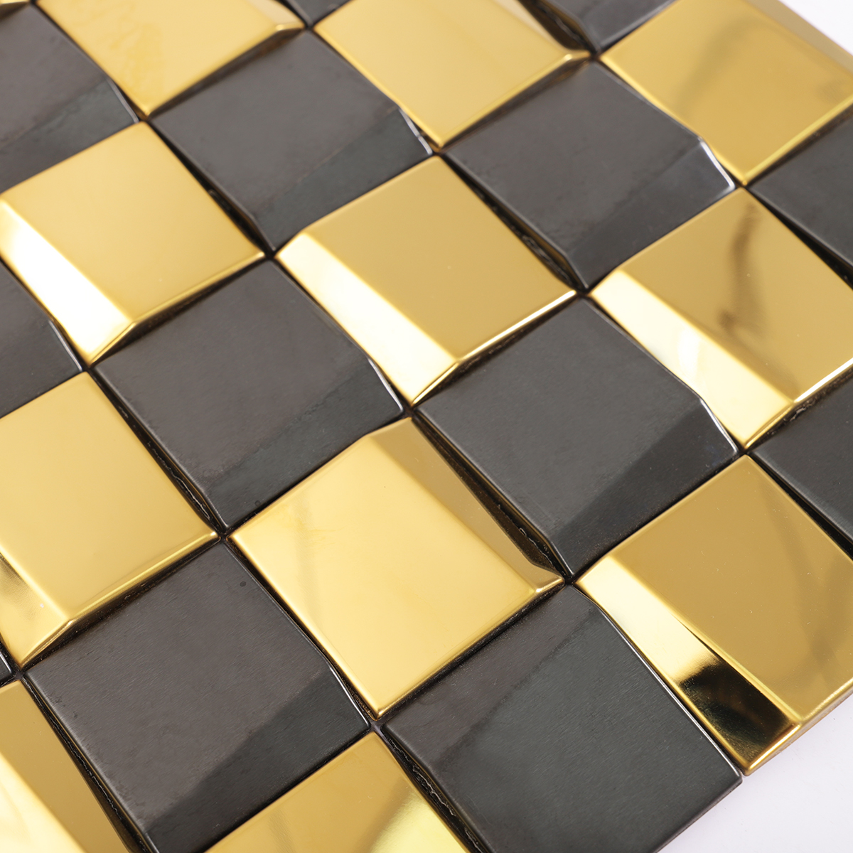  Close-up showcasing the reflective gold and black metallic surface