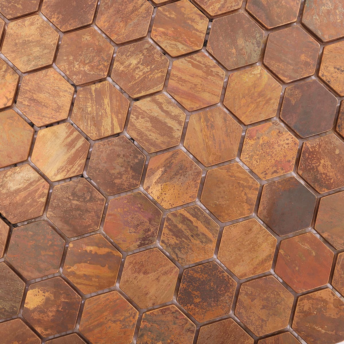 Close-up showing the rich brown tone and brushed copper finish